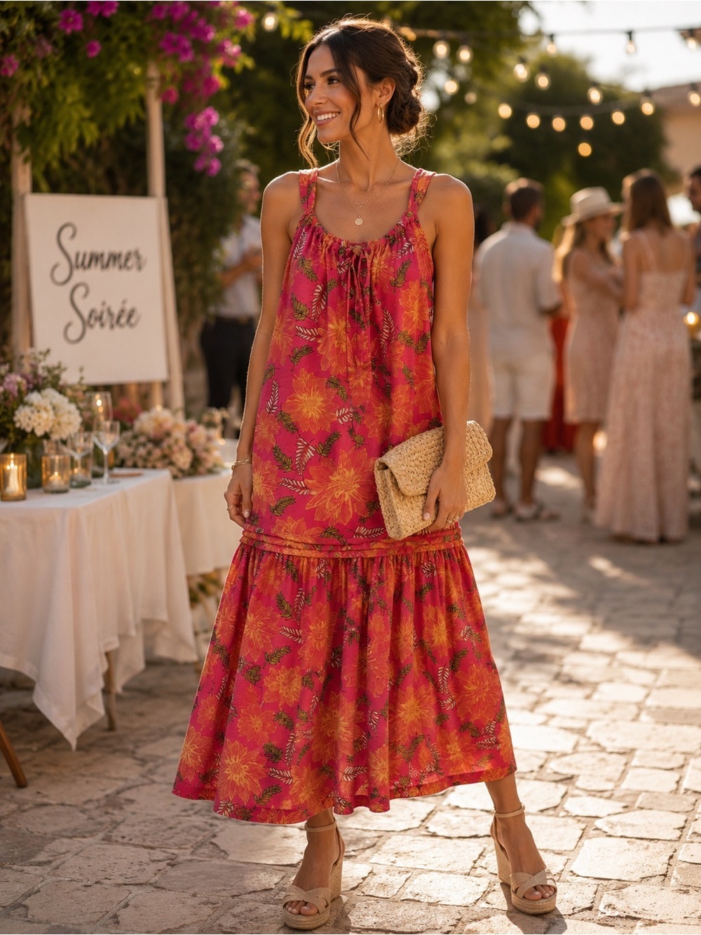BAND OF THE FREE Tropical Floral Tiered Summer Maxi Dress Flowy Femine Boho Sz M